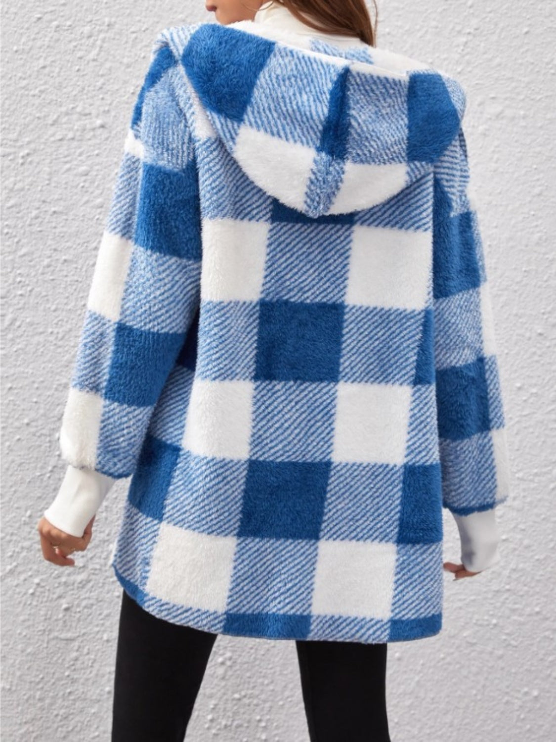 Plaid Long Sleeve Hooded Coat - Aurelia Clothing