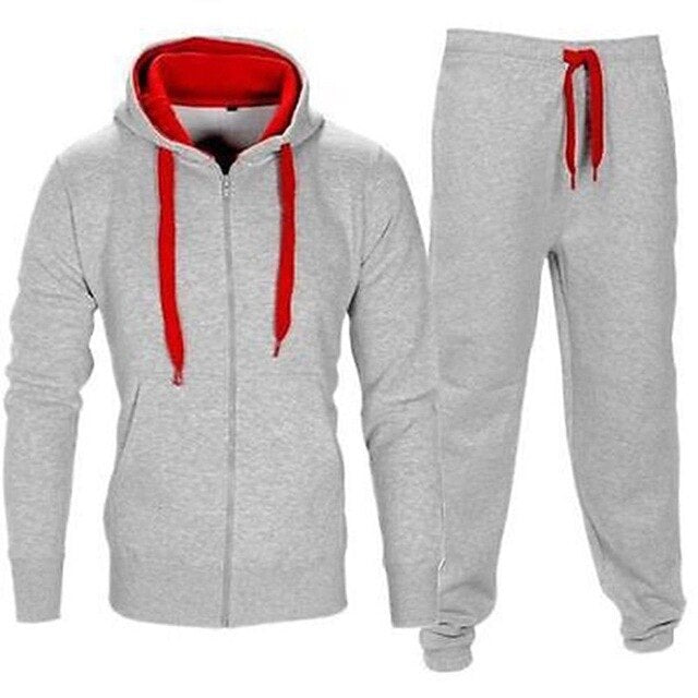 Casual Solid Tracksuit Zipper Hooded Sweatshirt Jacket +Sweatpants Mens Tracksuit - Free Shipping - Aurelia Clothing