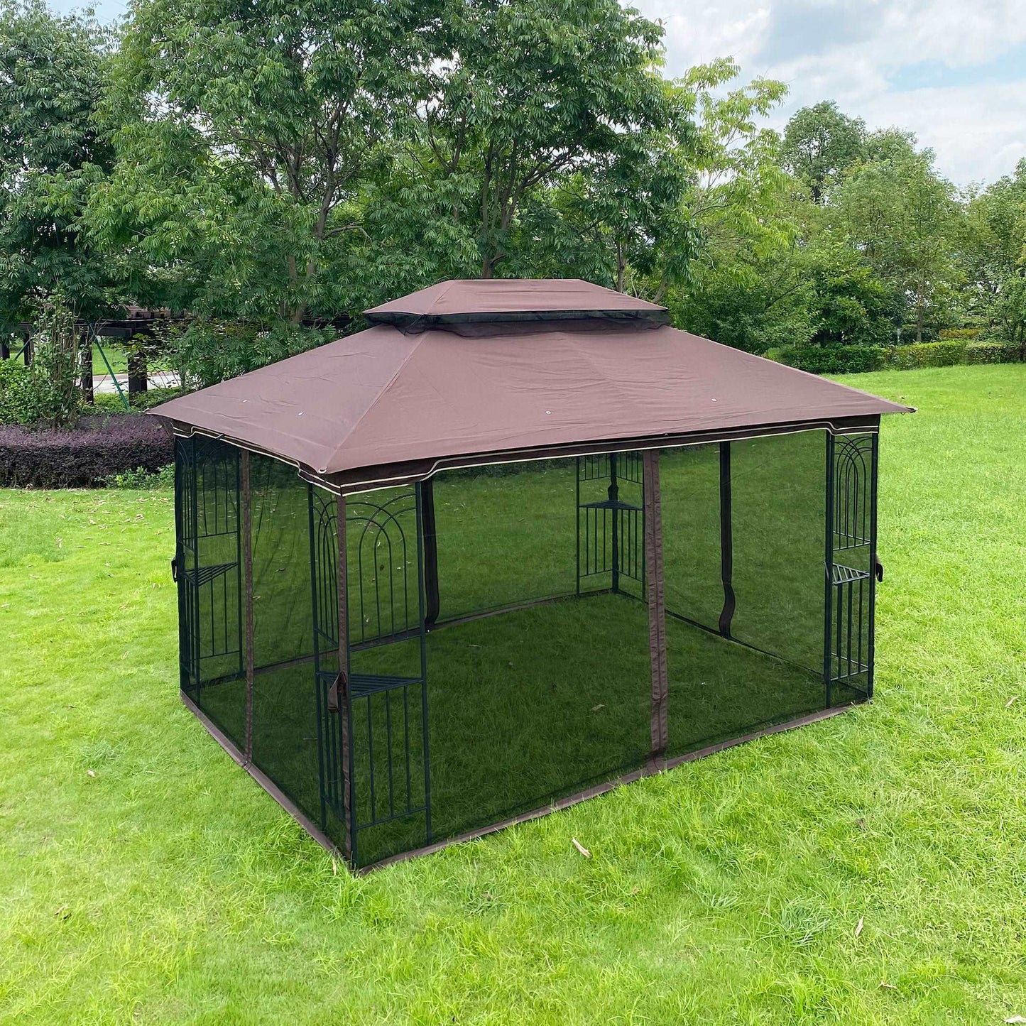 13x10 Outdoor Patio Gazebo Canopy Tent With Ventilated Double Roof And Mosquito net(Detachable Mesh Screen On All Sides),Suitable for Lawn, Garden, Backyard and Deck,Brown Top - Free Shipping - Aurelia Clothing