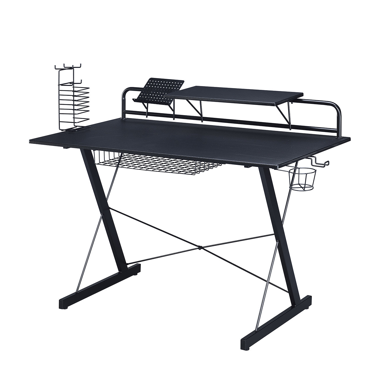 Techni Sport TS-200 Carbon Computer Gaming Desk with Shelving, Black - Free Shipping - Aurelia Clothing