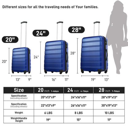 3 Piece Luggage Set Hardside Spinner Suitcase with TSA Lock 20" 24" 28" Available - Free Shipping - Aurelia Clothing