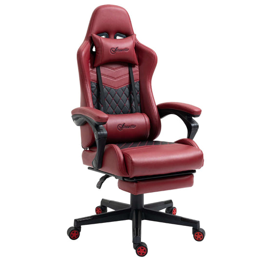 Vinsetto Racing Gaming Chair Diamond PU Leather Office Gamer Chair High Back Swivel Recliner with Footrest, Lumbar Support, Adjustable Height, Red - Free Shipping - Aurelia Clothing