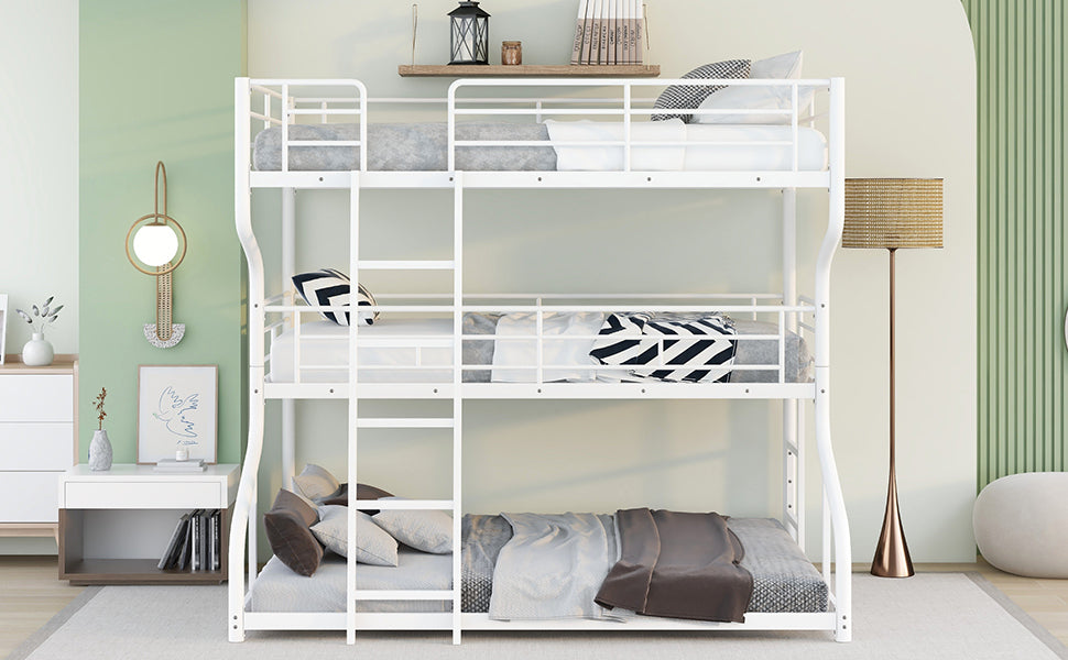 Full XL over Twin XL over Queen Size Triple Bunk Bed with Long and Short Ladder,WhiteTwin over Twin House Bunk Bed with Trundle and Slide, Storage Staircase, Roof and Window Design, Gray(Old  - Aurelia Clothing