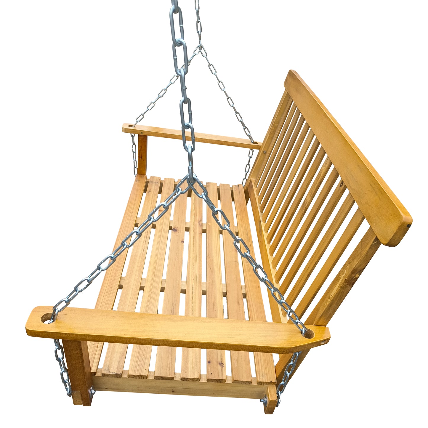 Front Porch Swing with Armrests, Wood Bench Swing with Hanging Chains,for Outdoor Patio ,Garden Yard, porch, backyard,  or sunroom,Easy to Assemble,teak - Free Shipping - Aurelia Clothing