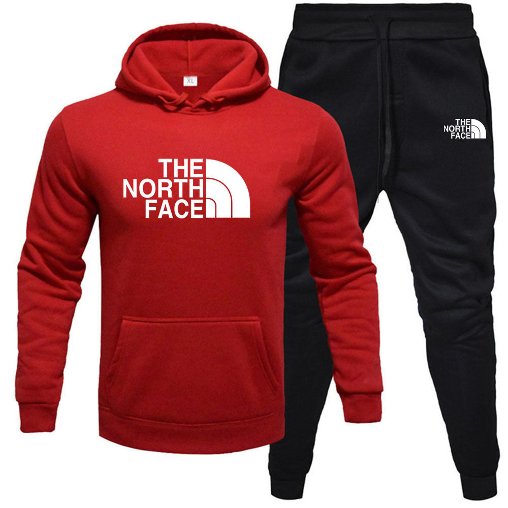 Men's pullover with fleece hoodie sweatshirt set printed casual sports set - Free Shipping