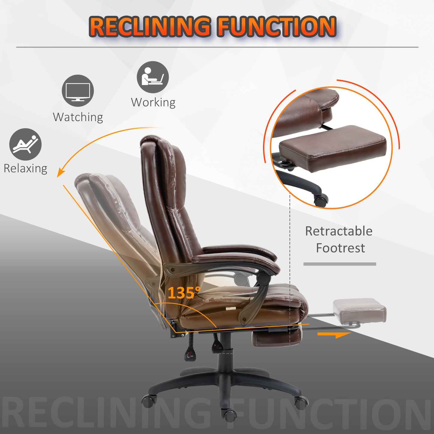 High Back Massage Office Chair with 6-Point Vibration, 5 Modes, Executive Chair, PU Leather Swivel Chair with Reclining Back, and Retractable Footrest, Brown - Free Shipping - Aurelia Clothing