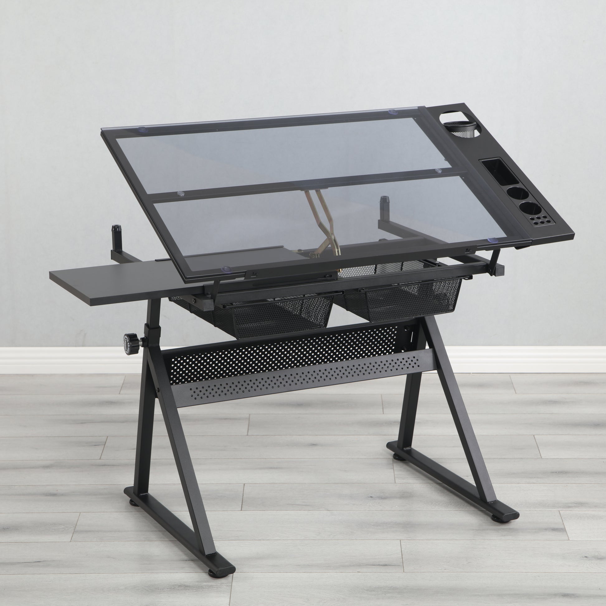 black adjustable tempered glass drafting printing table with chair - Free Shipping - Aurelia Clothing