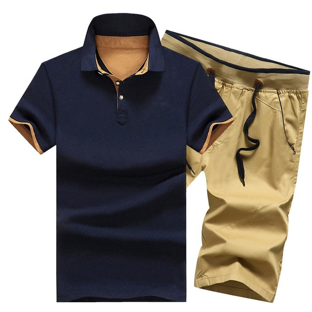 Cotton Mens Sets Summer Button Polo Shirts Sets Turn Down Mens Shorts 4XL Men Clothes 2 Piece Set Elastic Waist Shorts - Free Shipping - Aurelia Clothing