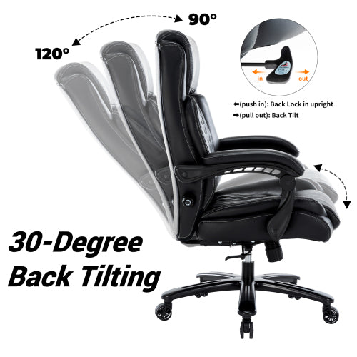 Executive Office Chair - 500lbs Heavy Duty Office Chair, Wide Seat Bonded Leather Office Chair with 30-Degree Back Tilt & Lumbar Support (Black) - Free Shipping - Aurelia Clothing