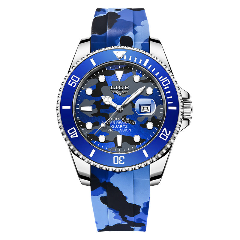 LIGE Men's Quartz Watch 30M Waterproof Watch Silicone Camo Strap - Free Shipping - Aurelia Clothing