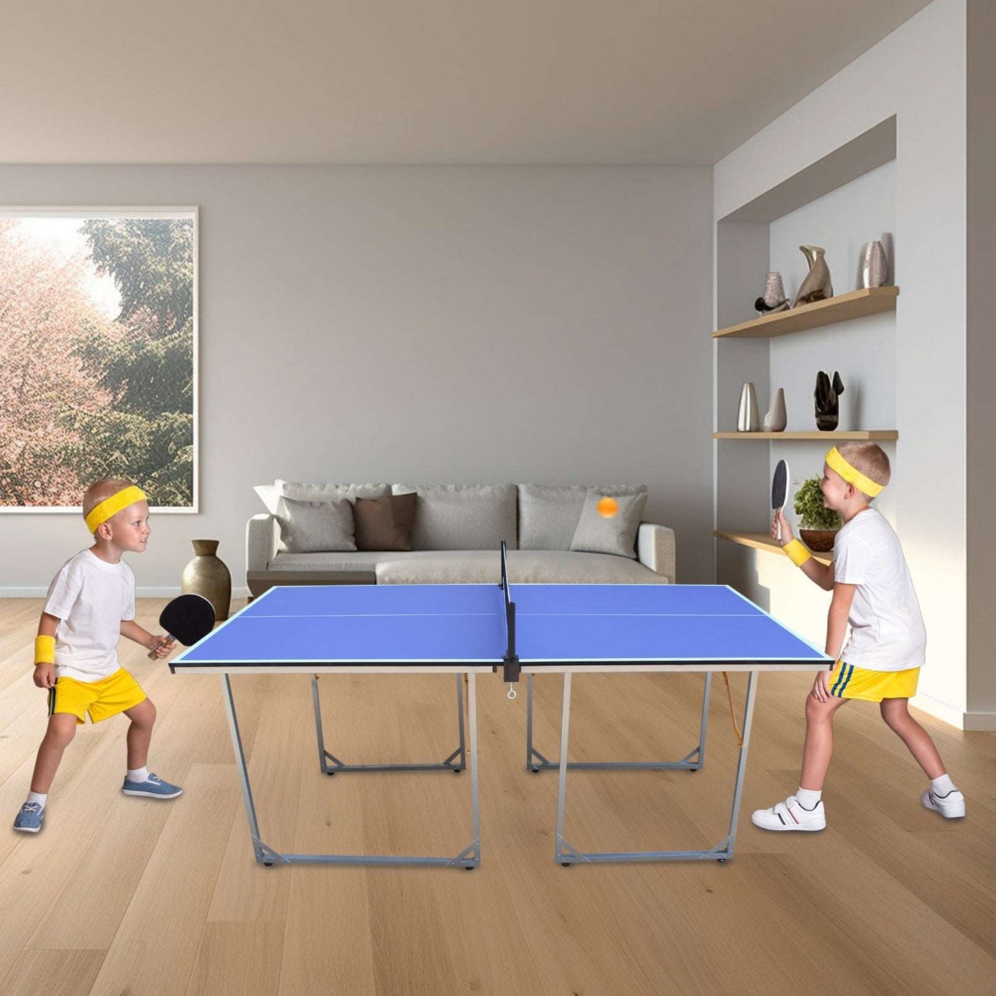 6ft Mid-Size Table Tennis Table Foldable & Portable Ping Pong Table Set for Indoor & Outdoor Games with Net - Free Shipping - Aurelia Clothing
