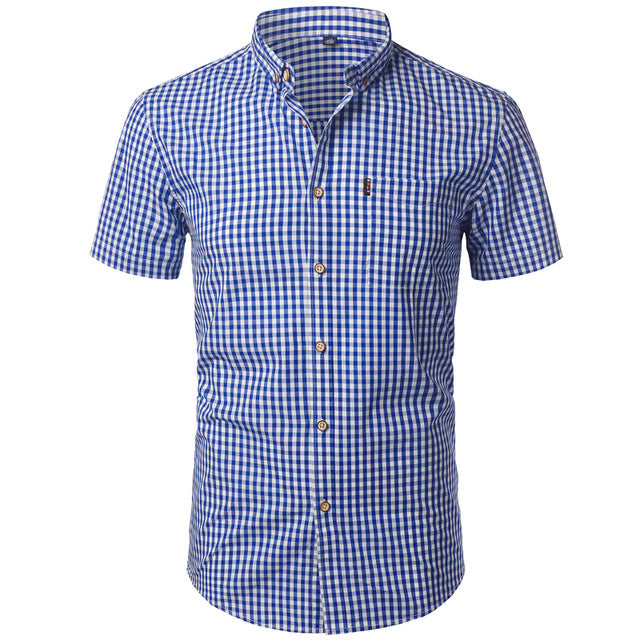 Small Plaid Shirt Men Summer Short Sleeve Cotton Mens Dress Shirts Casual Button Down Men's Shirt - Free Shipping - Aurelia Clothing