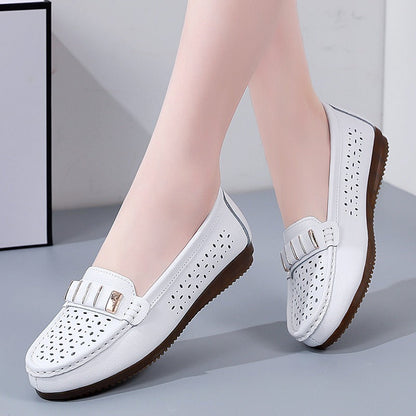 New Single Shoes In Spring And Autumn Women's Korean Flat Mother Shoes Cowhide Small Leather Shoes - Free Shipping - Aurelia Clothing