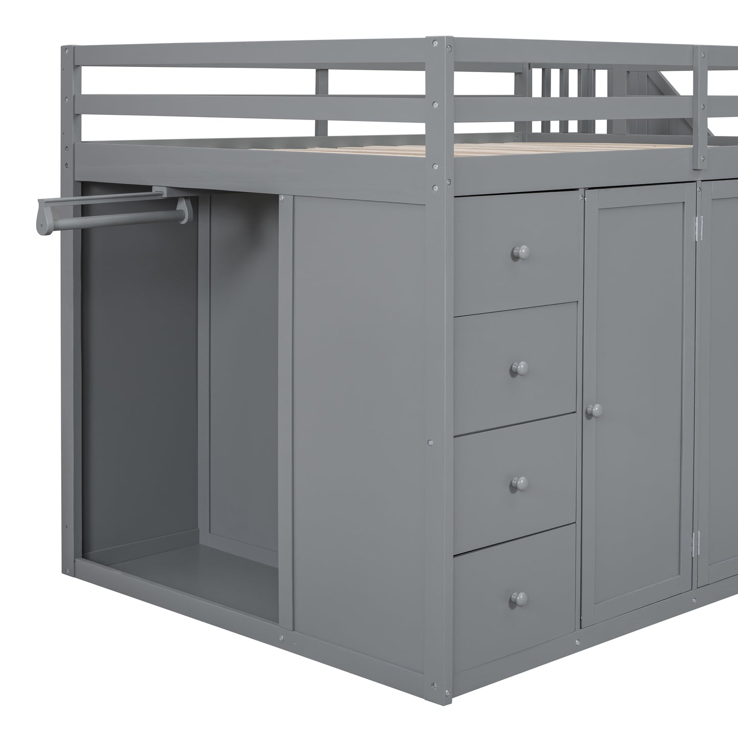 Full Size Wood Loft Bed With Built-in Wardrobes, Cabinets and Drawers, Gray - Free Shipping - Aurelia Clothing