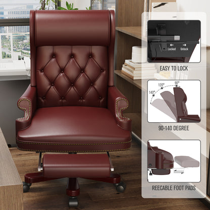 330LBS Executive Office Chair with Footstool, Ergonomic Design High Back Reclining Comfortable Desk Chair -  Burgundy - Free Shipping - Aurelia Clothing