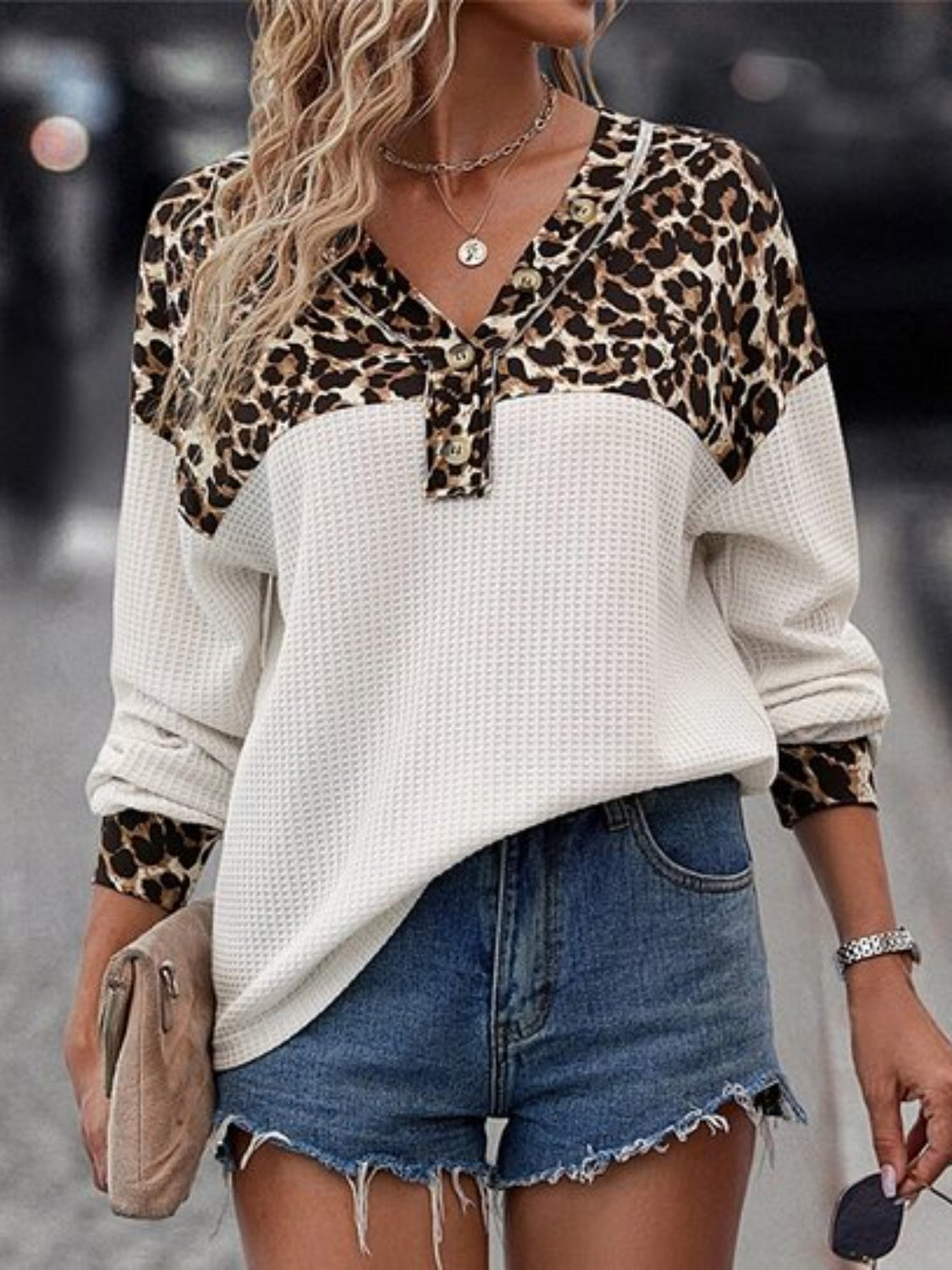 Leopard V-Neck Long Sleeve T-Shirt - Free Shipping - Aurelia Clothing