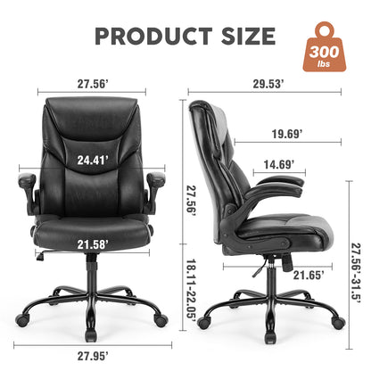 Sweetcrispy Executive Office PU Leather  Desk Chair High Back Flip-Up Armrest Adjustable Ergonomic Home Office Chair - Free Shipping - Aurelia Clothing