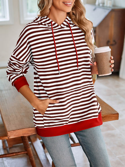 Lovelet Drawstring Striped Long Sleeve Hoodie - Aurelia Clothing