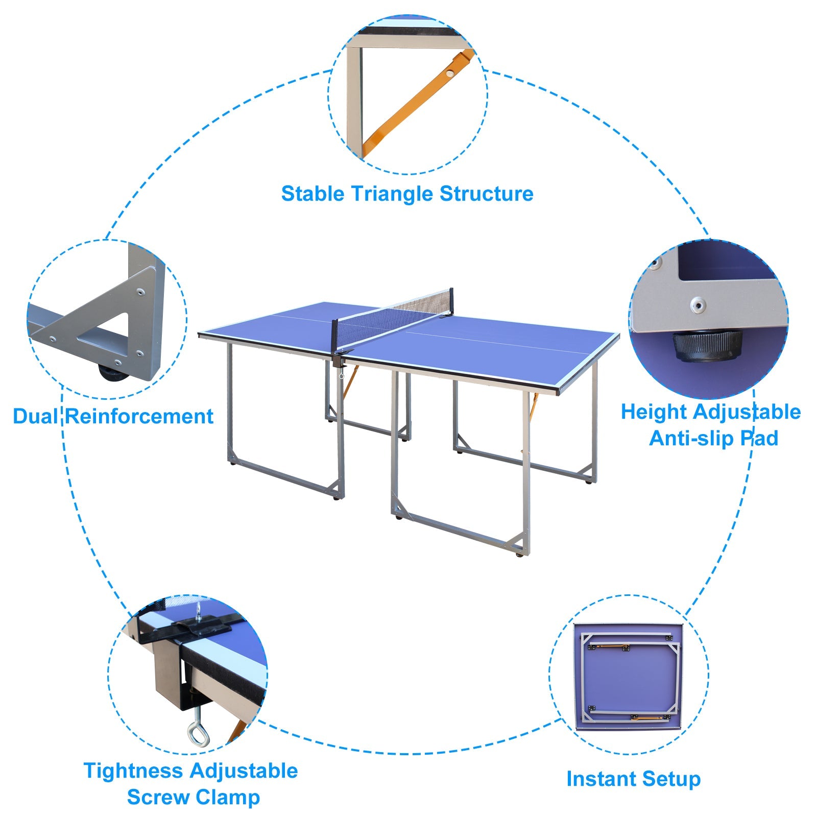 6ft Mid-Size Table Tennis Table Foldable & Portable Ping Pong Table Set for Indoor & Outdoor Games with Net - Free Shipping - Aurelia Clothing