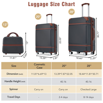 Hardshell Luggage Sets 3 Pieces 20"+28" Luggages and Cosmetic Case Spinner Suitcase with TSA Lock  Lightweight - Free Shipping - Aurelia Clothing