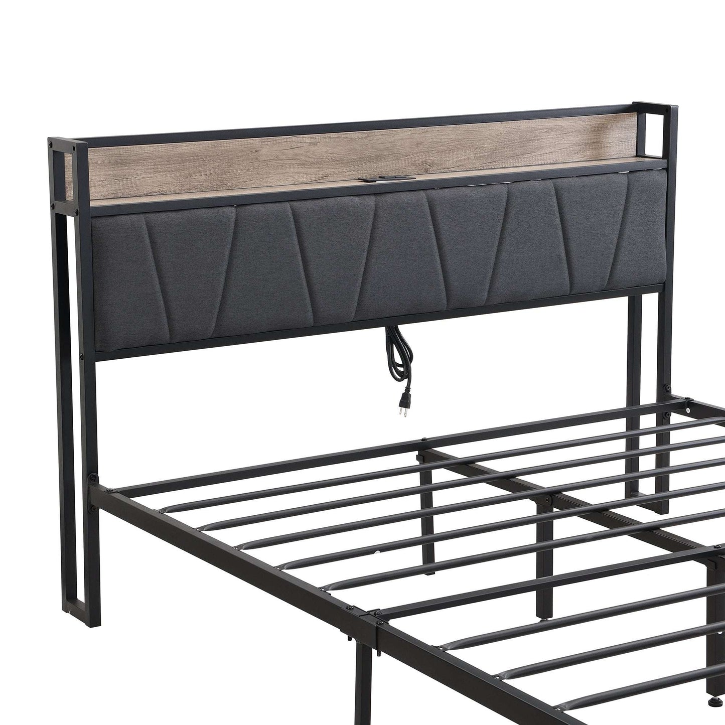 Queen Size  Metal Platform Bed Frame with upholstery storage function Headboard   and USB LINER  and Footboard with drawers , No Box Spring Needed, Large Under Bed Storage, Easy Assemble - Fr - Aurelia Clothing