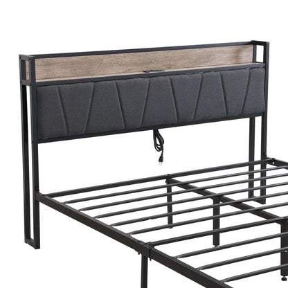 Queen Size  Metal Platform Bed Frame with upholstery storage function Headboard   and USB LINER  and Footboard with drawers , No Box Spring Needed, Large Under Bed Storage, Easy Assemble - Fr - Aurelia Clothing