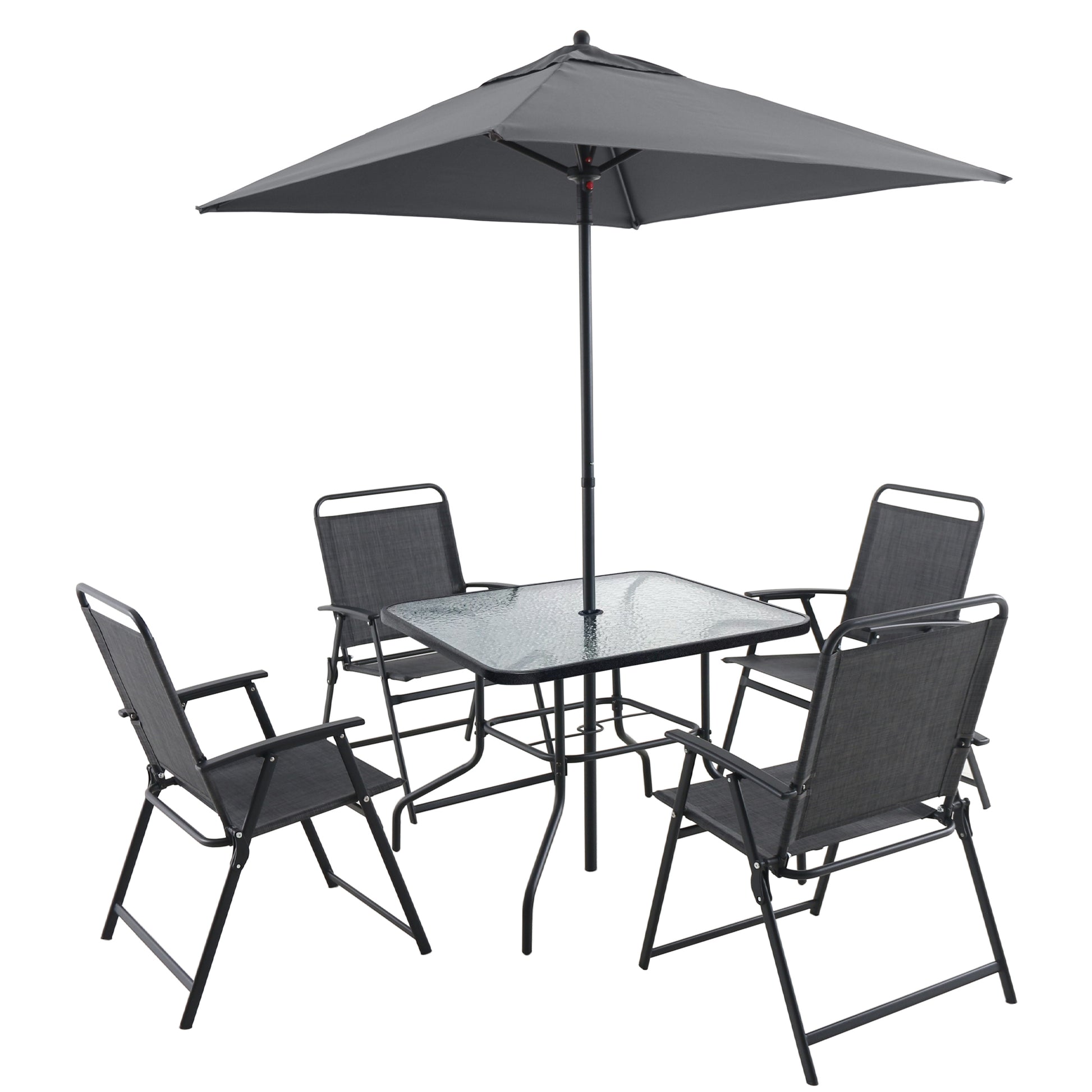 Outdoor Patio Dining Set for 4 People, Metal Patio Furniture Table and Chair Set with Umbrella, Black - Free Shipping - Aurelia Clothing