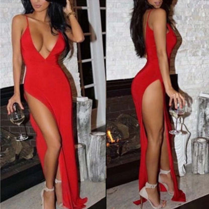 Deep V-shaped dress new camisole women's high waisted slit long skirt - Free Shipping - Aurelia Clothing