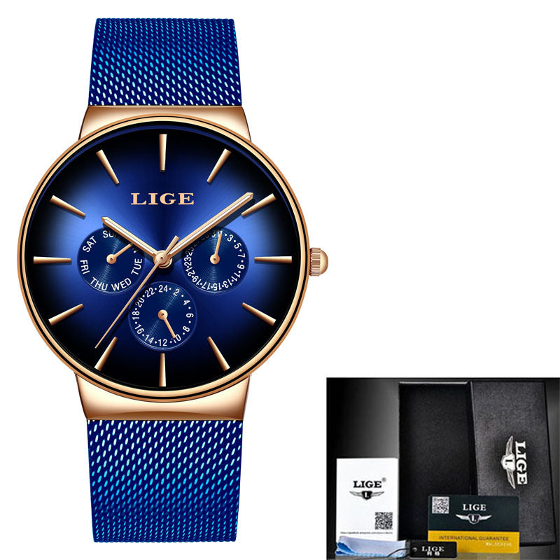 LIGE Mesh Strap Quartz Men's Watch - Free Shipping - Aurelia Clothing