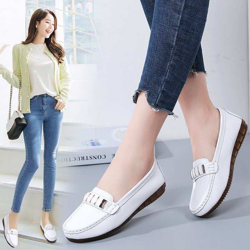 New Single Shoes In Spring And Autumn Women's Korean Flat Mother Shoes Cowhide Small Leather Shoes - Free Shipping - Aurelia Clothing