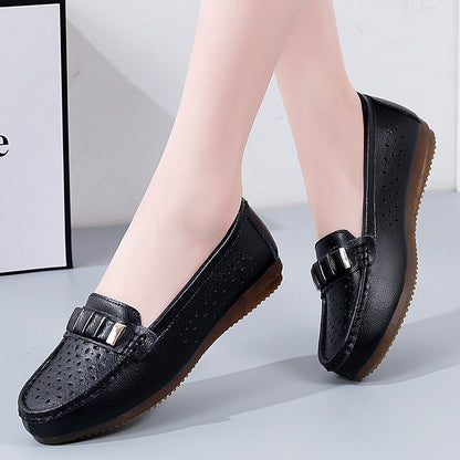 New Single Shoes In Spring And Autumn Women's Korean Flat Mother Shoes Cowhide Small Leather Shoes - Free Shipping - Aurelia Clothing