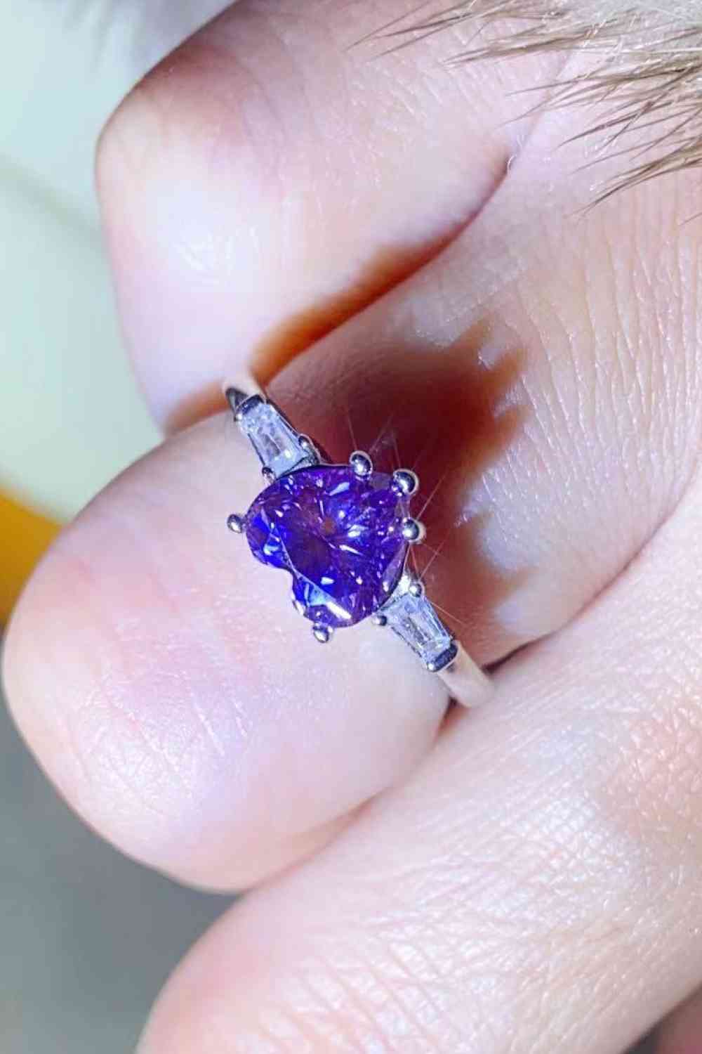 1 Carat Moissanite Heart-Shaped Platinum-Plated Ring in Purple - Aurelia Clothing