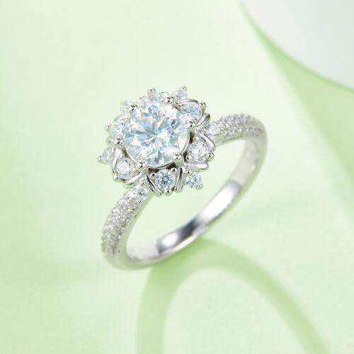 1 Carat Moissanite Sterling Silver Flower Shape Ring - Aurelia Clothing