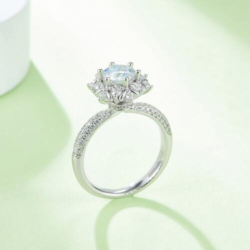 1 Carat Moissanite Sterling Silver Flower Shape Ring - Aurelia Clothing