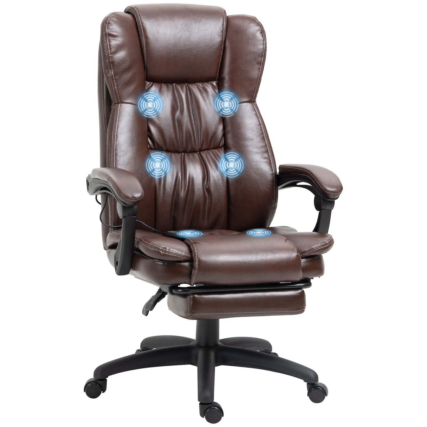 High Back Massage Office Chair with 6-Point Vibration, 5 Modes, Executive Chair, PU Leather Swivel Chair with Reclining Back, and Retractable Footrest, Brown - Free Shipping - Aurelia Clothing