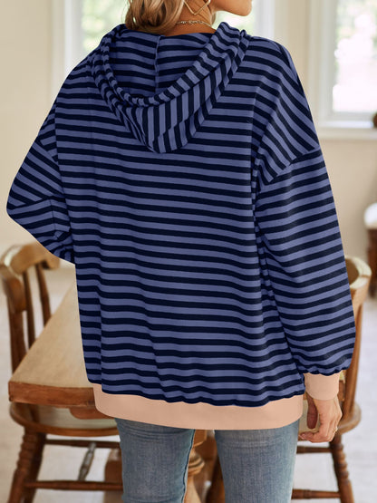 Lovelet Drawstring Striped Long Sleeve Hoodie - Aurelia Clothing