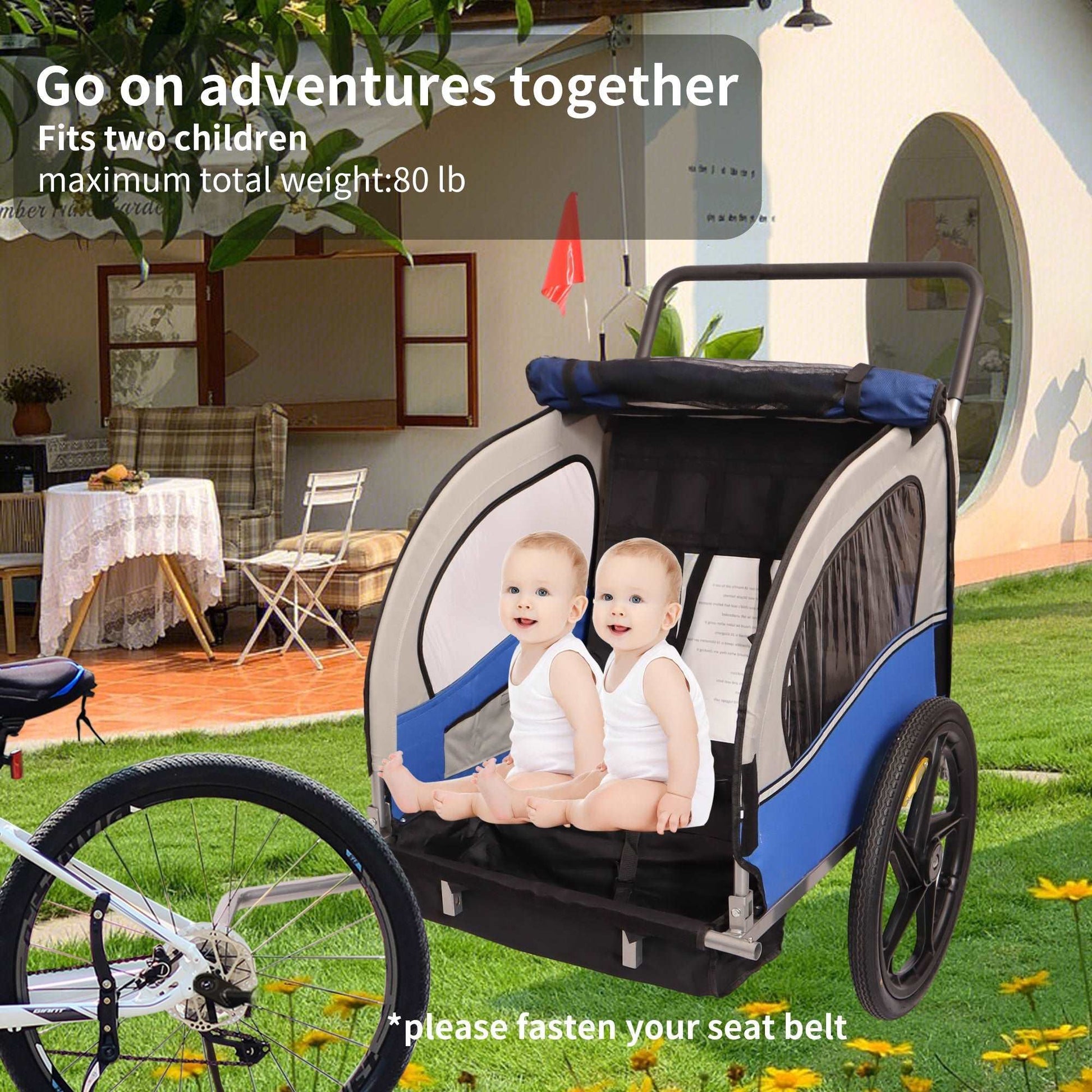 2-in-1 Double 2 Seat Bicycle Bike Trailer Jogger Stroller for Kids Children - Free Shipping - Aurelia Clothing