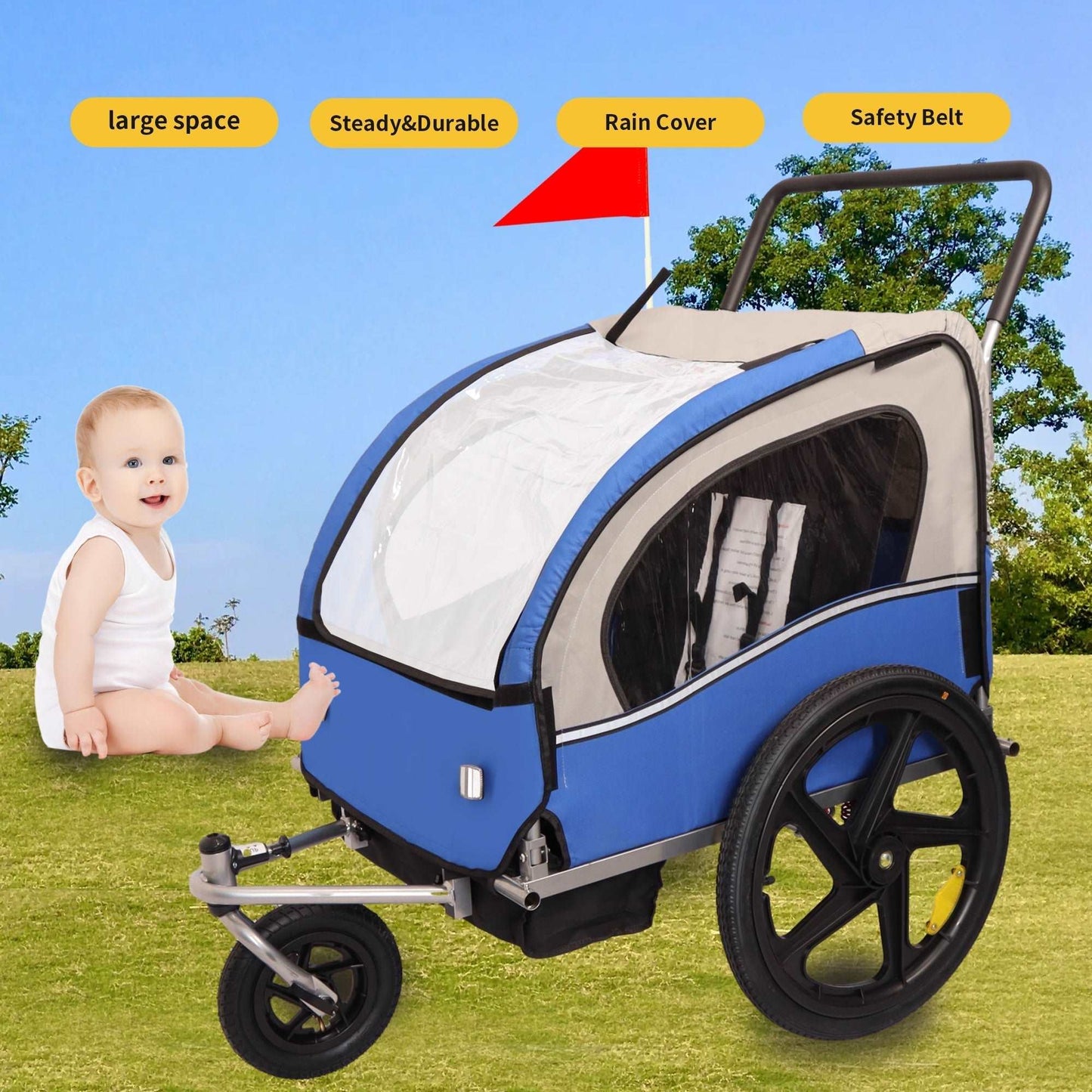 2-in-1 Double 2 Seat Bicycle Bike Trailer Jogger Stroller for Kids Children - Free Shipping - Aurelia Clothing