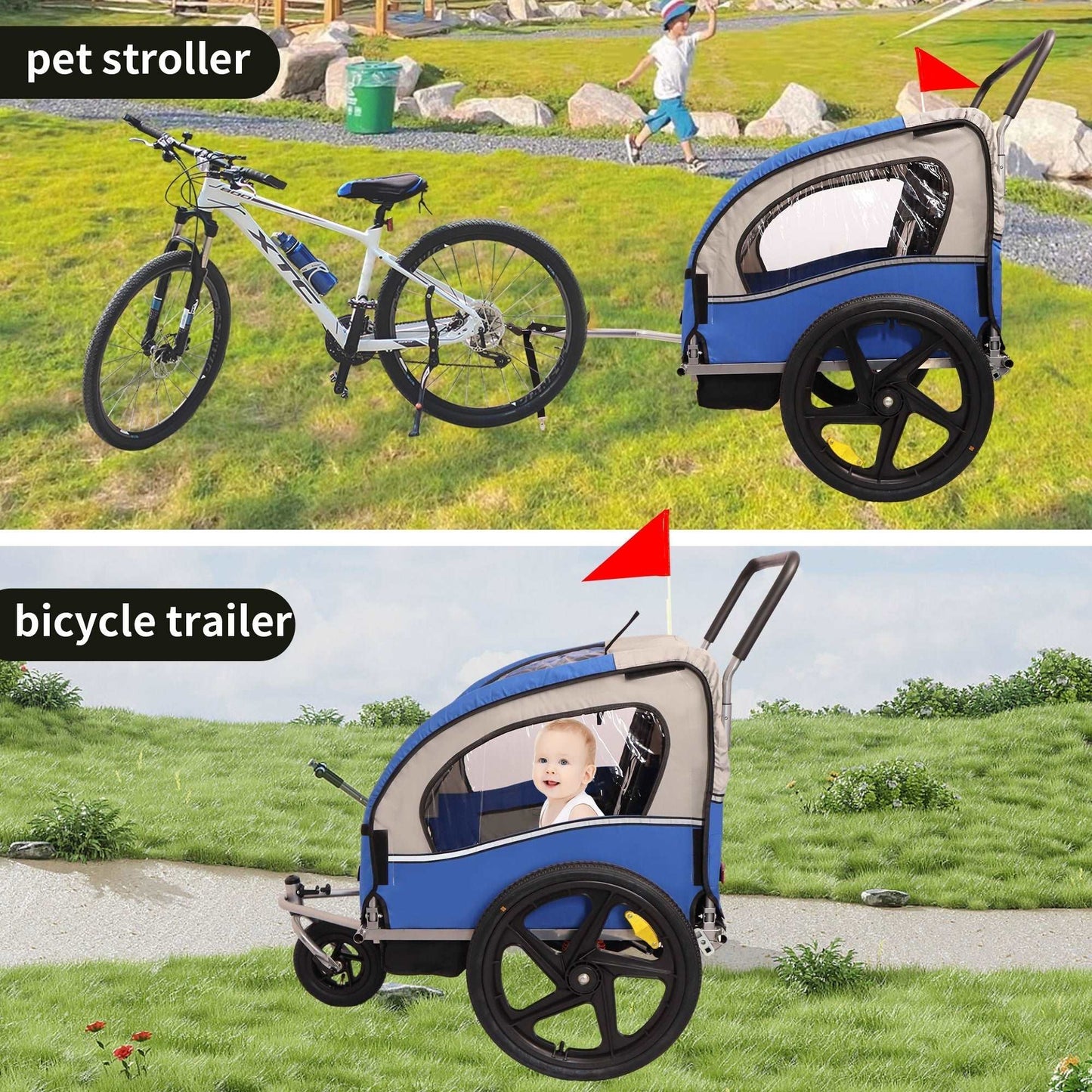 2-in-1 Double 2 Seat Bicycle Bike Trailer Jogger Stroller for Kids Children - Free Shipping - Aurelia Clothing