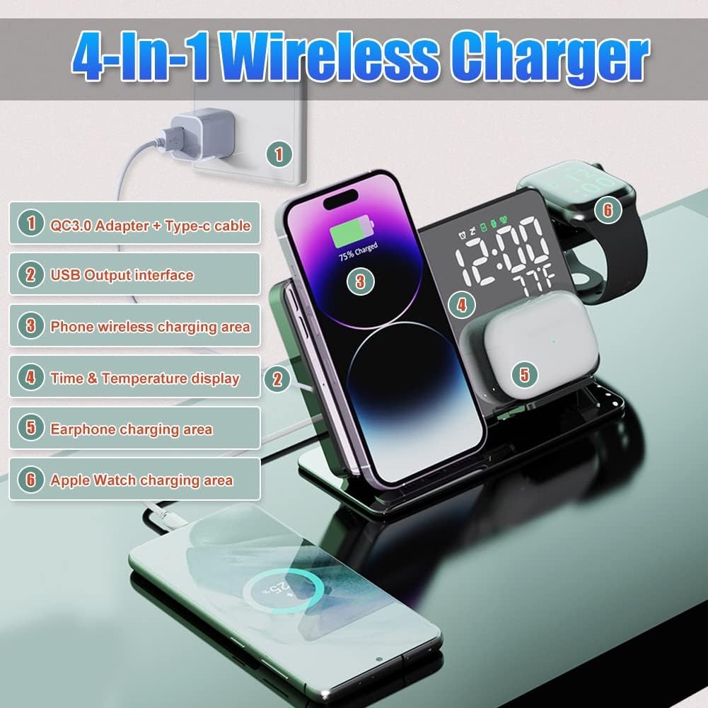 2-in-1 wireless charging time display alarm clock 15W thermometer wireless charging - Free Shipping - Aurelia Clothing