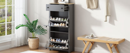 ONTREND functional with 2 flipped drawers, top shoe cabinet with adjustable panel, independent shoe rack, gray - Free Shipping - Aurelia Clothing