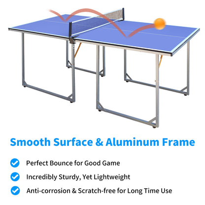 6ft Mid-Size Table Tennis Table Foldable & Portable Ping Pong Table Set for Indoor & Outdoor Games with Net - Free Shipping - Aurelia Clothing