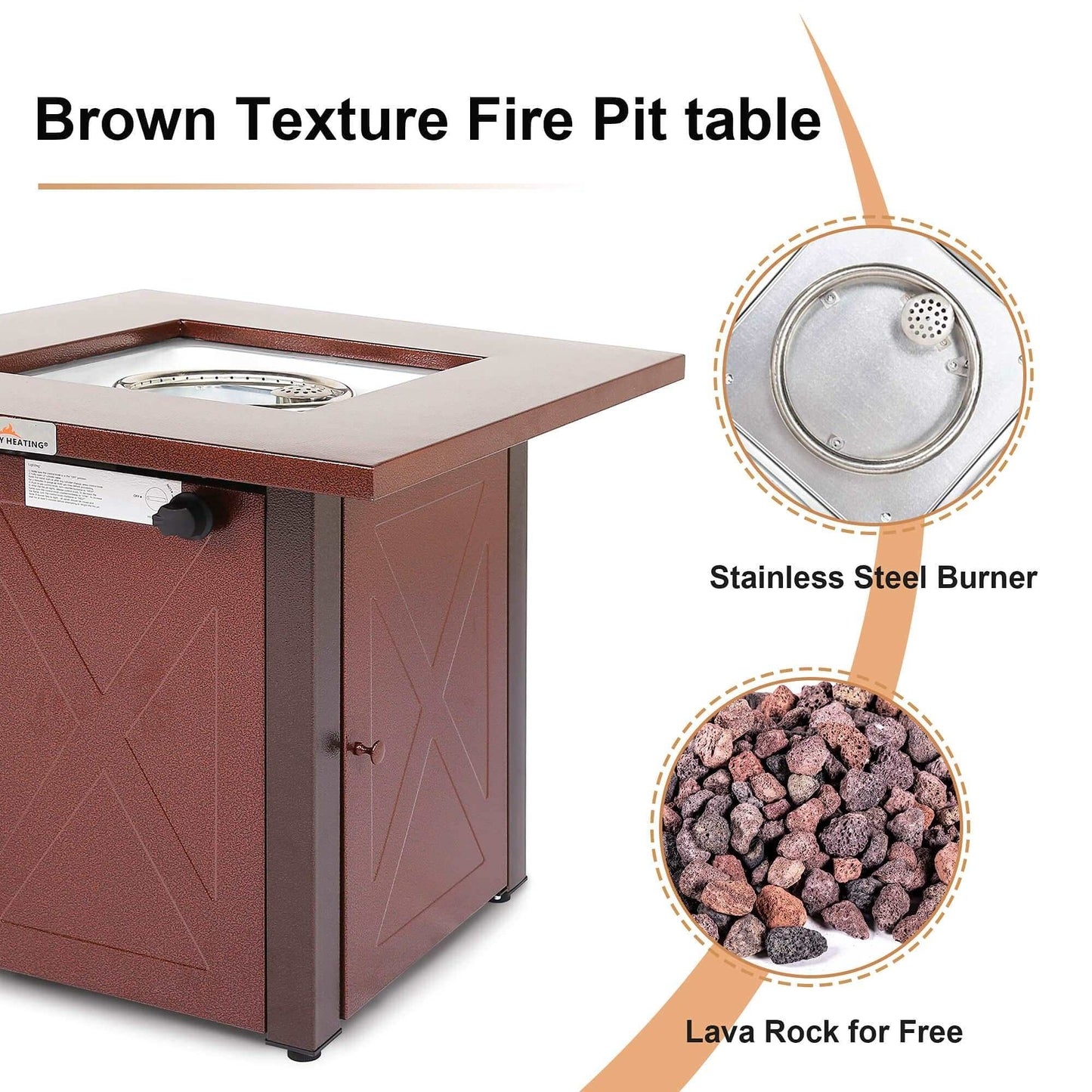 28" 50000 BTU Outdoor Propane Gas Fire Pits Table, Square Brown Texture Outdside Patio Firepits Fireplace Dinning Coffee Tables with Lid & Lava Rock, ETL-Certified, Fit for Courtyard, Patio,  - Aurelia Clothing