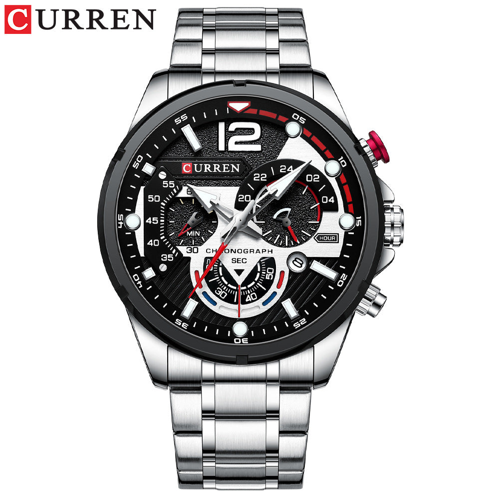 Men's Watch Calendar Men's Watch Six-pin Steel Band Watch Quartz Watch Sports Men's Watch - Free Shipping - Aurelia Clothing