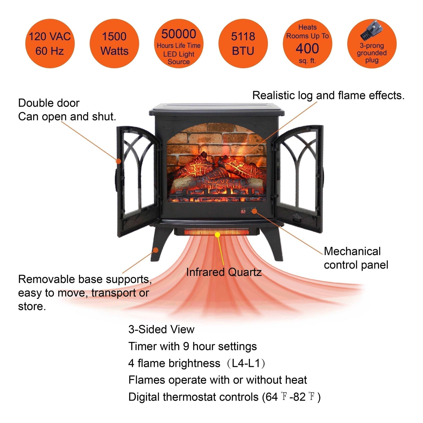 24 inch 3D Infrared Electric Stove with remote control - Free Shipping - Aurelia Clothing