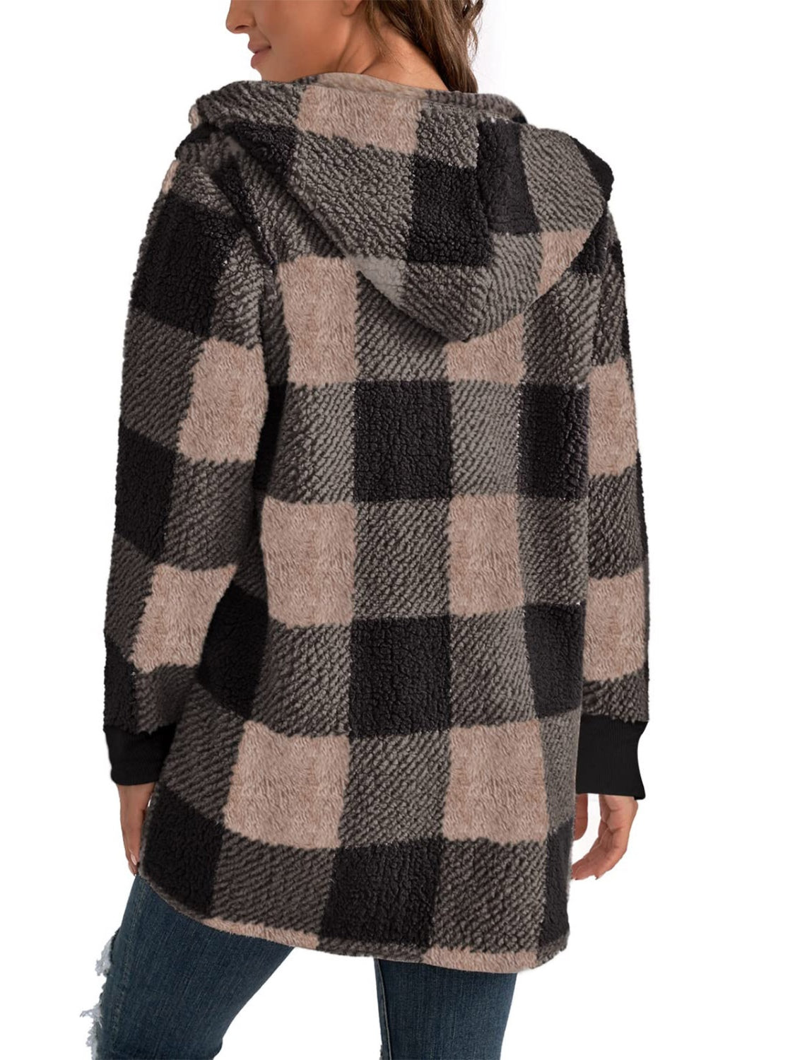 Plaid Long Sleeve Hooded Coat - Aurelia Clothing