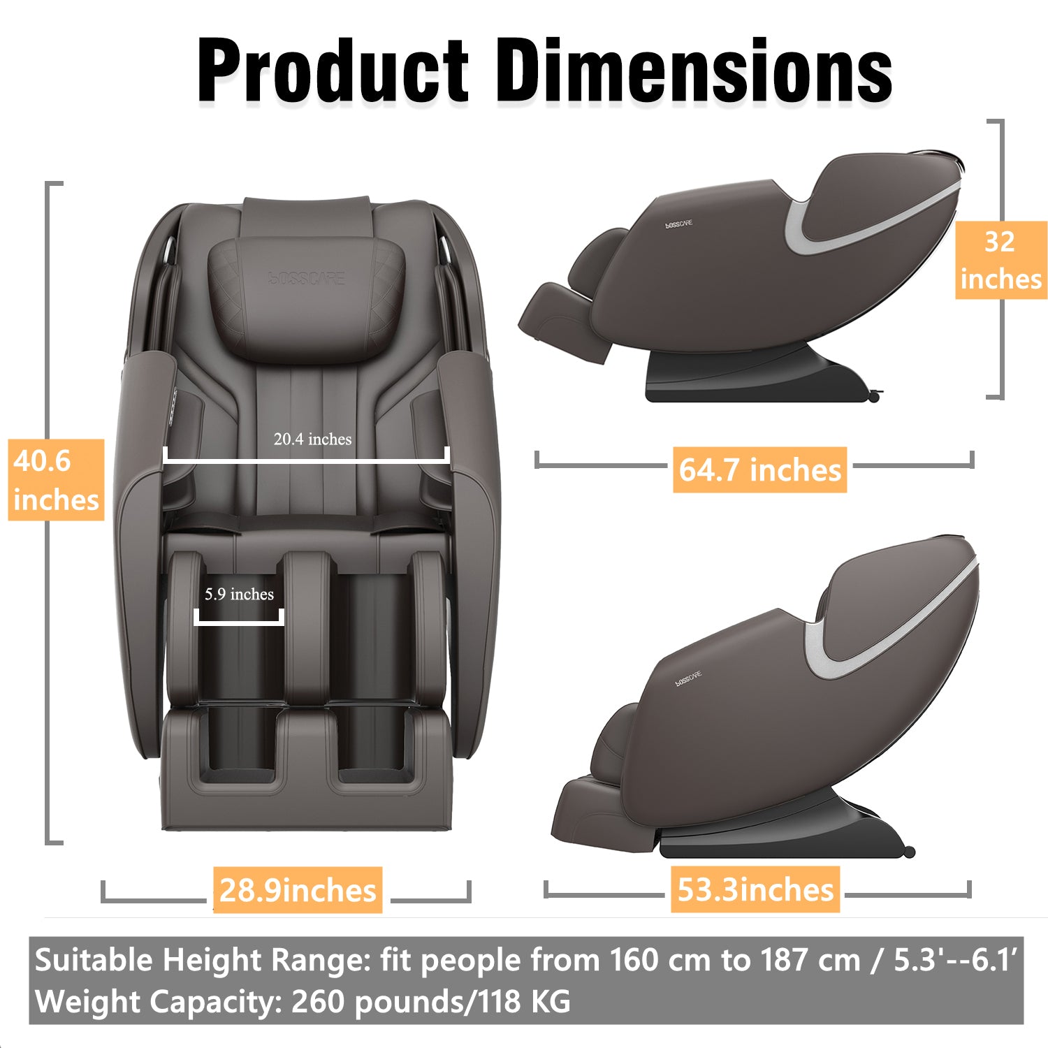 BOSSCARE Massage Chair Recliner with Zero Gravity, Full Body Airbag Massage Chair with Bluetooth Speaker, Foot Roller Brown - Free Shipping - Aurelia Clothing