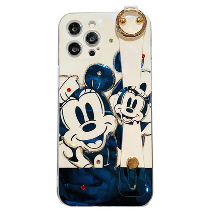 Blue light black-and-white Mickey is suitable for iPhone 12 / 11promax mobile phone case with flash drill and glue dropping - Free Shipping - Aurelia Clothing