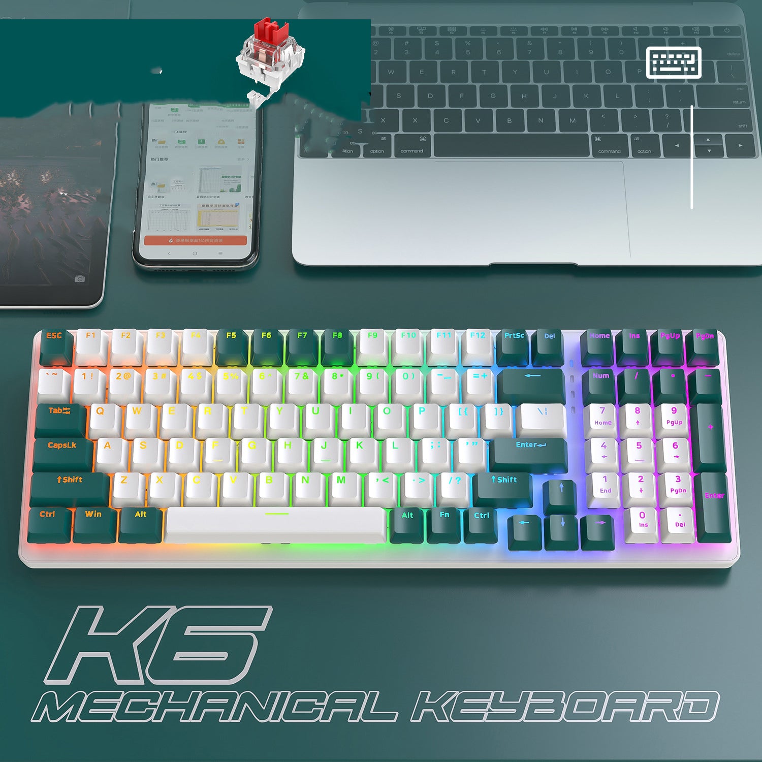 K6 Mechanical Keyboard Wireless 5.0 BT 2.4 Ghz Wired Three Modes Backlit Bluetooth Gamer Keyboard 100 Keys Keycaps Pc Gamer - Free Shipping - Aurelia Clothing