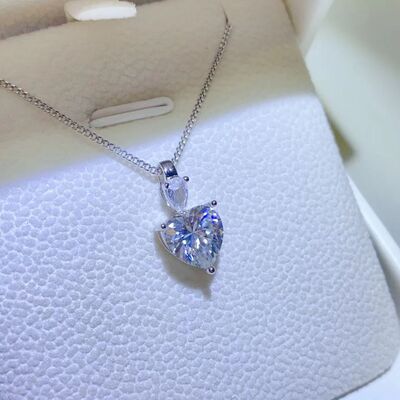 2 Carat Moissanite Sterling Silver Heart Pendant Necklace - Aurelia Clothing